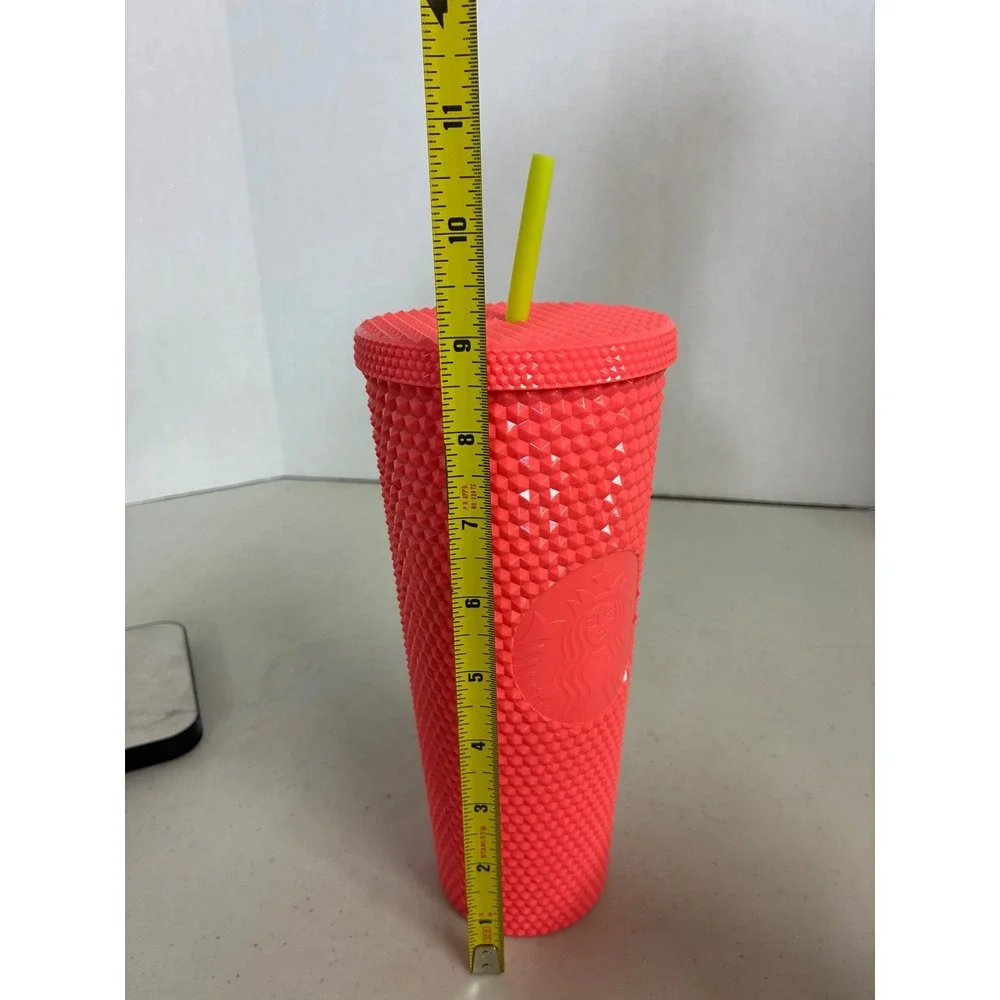 Starbucks Studded Neon Coral Pink Venti Cold‎ Cup Tumbler 24oz 011132647 New